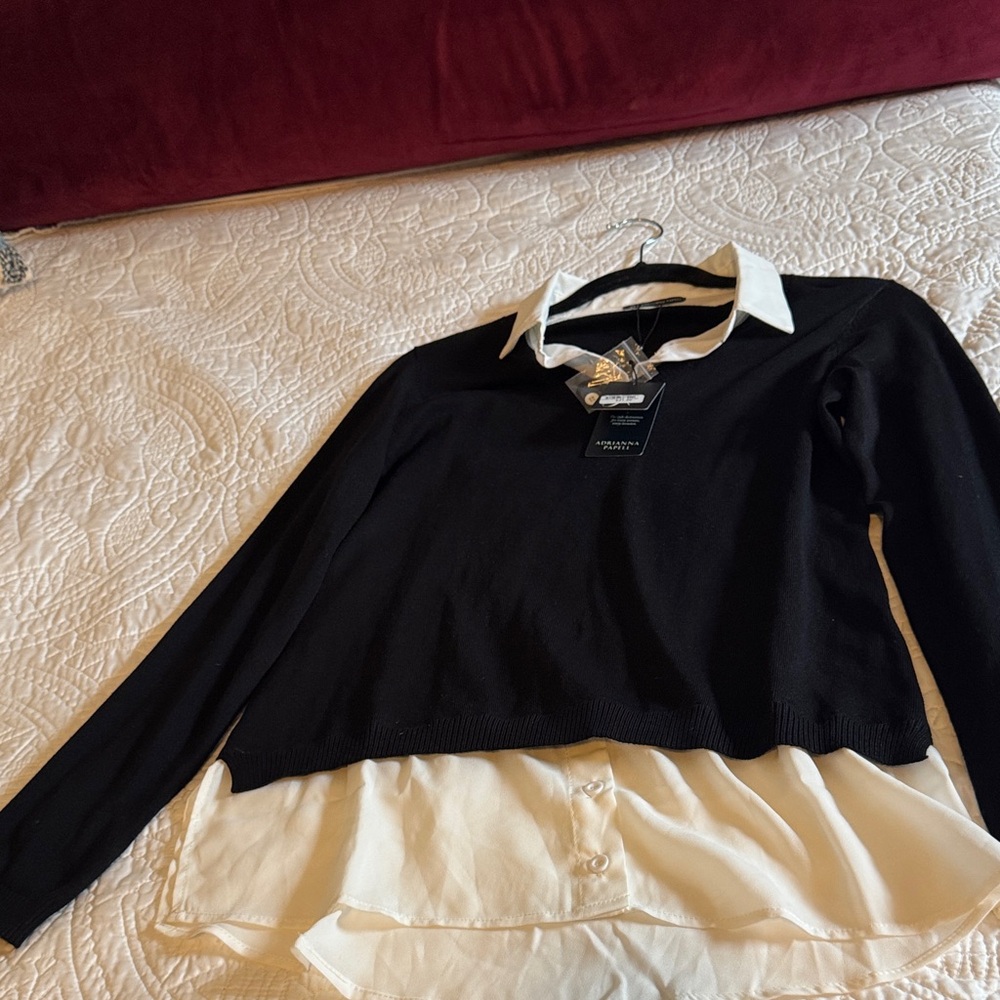 Adrianna Papell Black and White Button Down Shirt - Picture 3 of 7